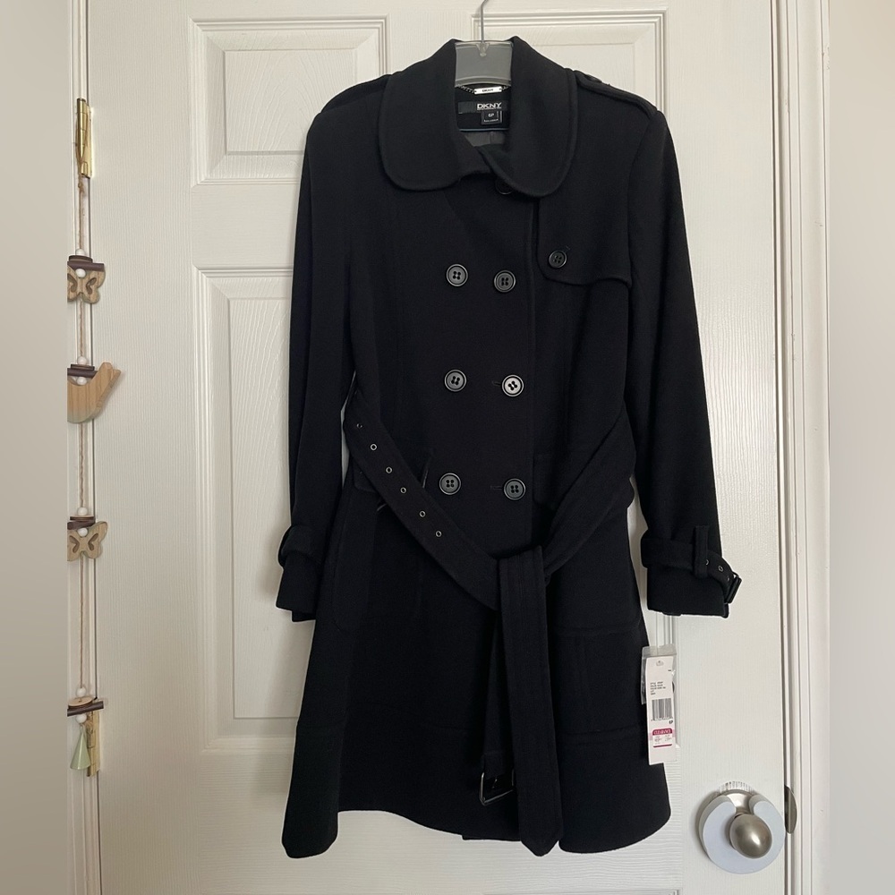 DKNY Classic Black Trench Coat Womens 6 Petite